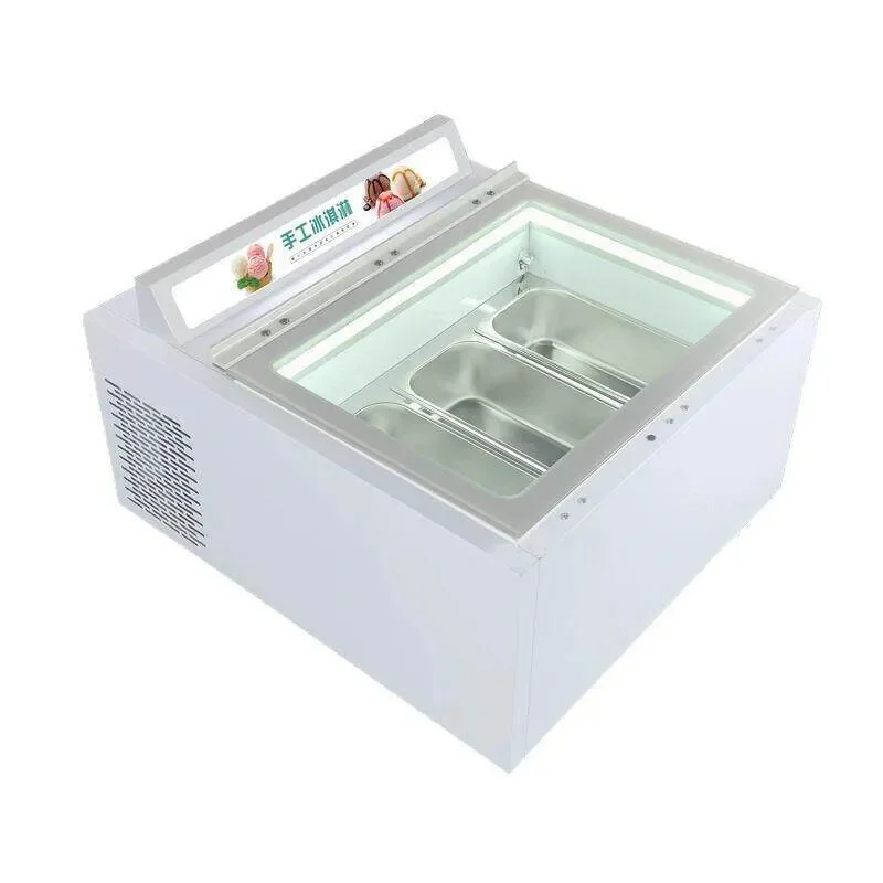 For Gelato Display Cabinet Small Steel Italian Hard Ice Cream Freezer Desktop Frozen Dessert Showcase Stall Counter Top Unit