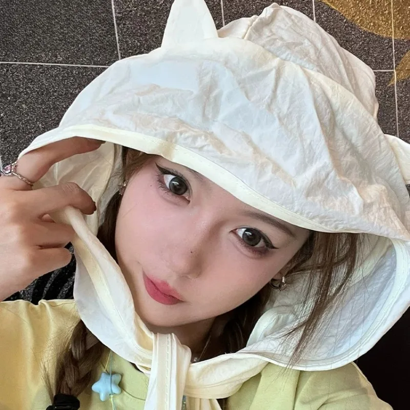 Cute Devil Horn Sunscreen Caps Quick-dry Sun Hat for Women Fasten the Head Scarf Cover UV Protection 2026 y2K Summer Hat Cat Ear