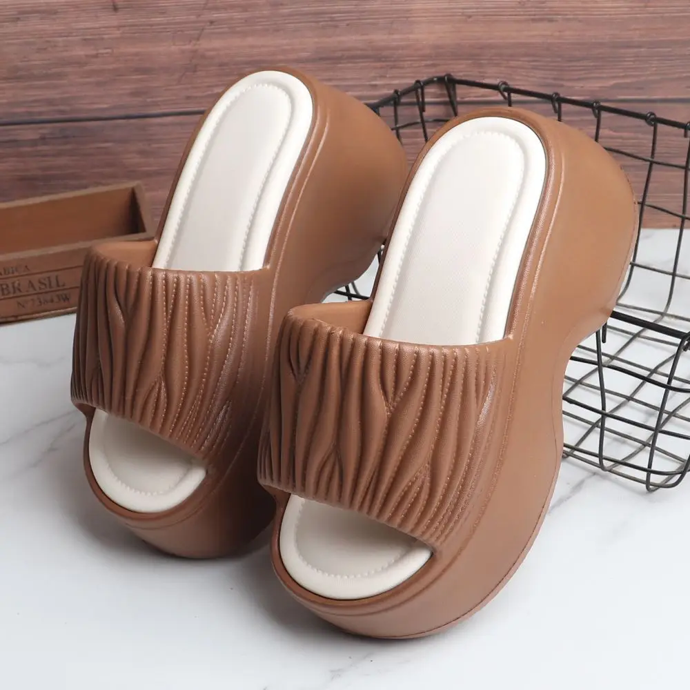 Women's summer platform slides elevated shoes woman home indoor mules clogs garden shoes ladies 8 cm height increase slippers