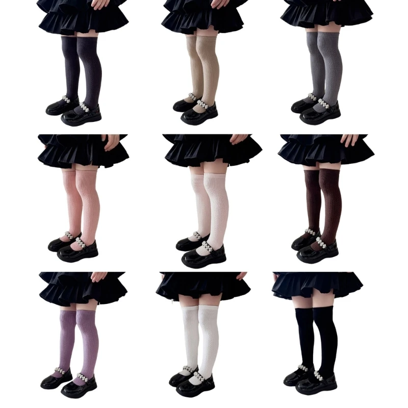 1 Pair Cotton Stockings Kids Over the Knee Socks for School Daily Comfortable and Warm Girls Knee High Socks Solid Color