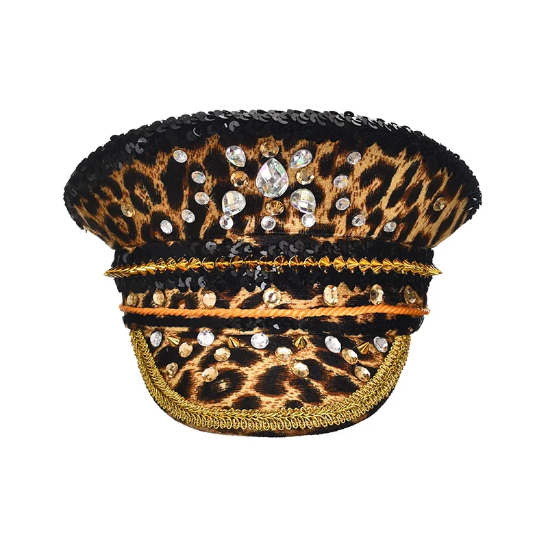 Women's Burning Man/Women Sequin Hats Cosplay Costume Retro Leopard with Glasses Fashion Men Women Handmade Steampunk Top Caps