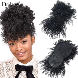 Afro Kinky Curly Ponytail Human Hair Pieces For Women Natural Black Clip In Ponytails With Bangs Drawstring Dolago Products