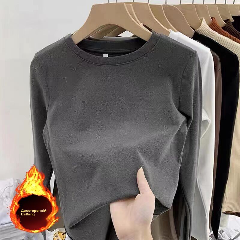  Women's round Ne Base irt  Winter Thiened Long Sve Fce Lined a Slim Fit  Color Inner Wear T-irt 