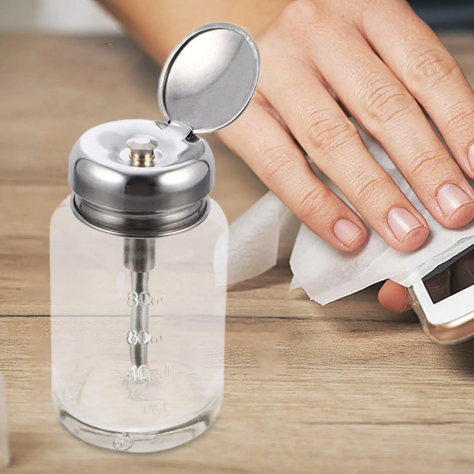 Glass Pump Dispenser Bottle Empty Refillable Bottle 80ml Capacity Lightweight Press Type Bottle for Lubricants Manicure Store