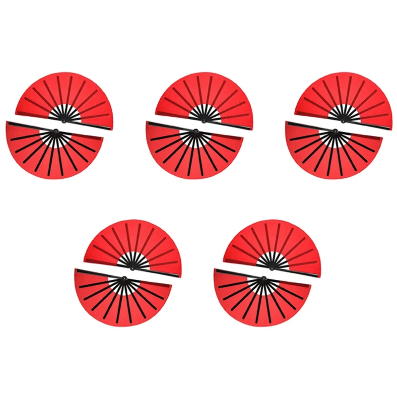 10 Pieces Large Folding Fan Nylon Cloth Handheld Folding Fan Chinese Kung Fu Tai Chi Fan Decoration Fold Hand Fan(Red)