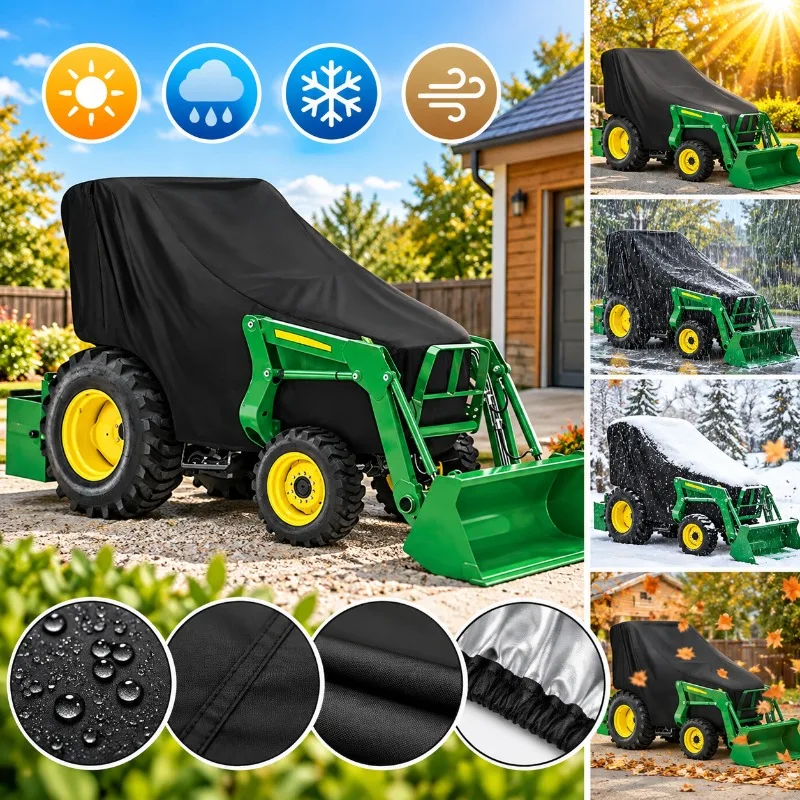 420D Oxford Cloth Tractor Cover Waterproof Dustproof UV Resistant for Lawn Garden Utility Tractors Snow Blowers and Yard Machine