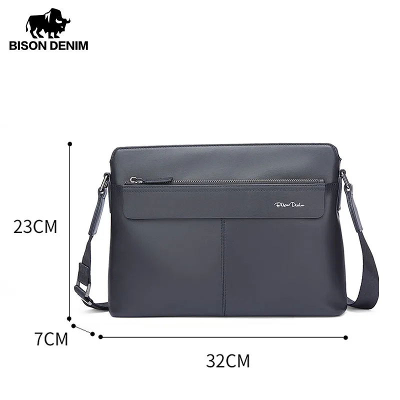 BISON DENIM Genuine Leather Men Shoulder Bag High Quality Cowhide Crossbody Bag for Men Business Messenger Bags 2023 New