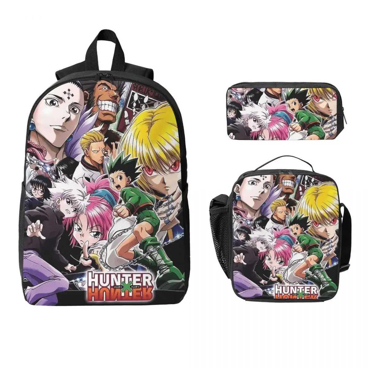 Anime HXH Hunter X Hunter Backpack Boys Girls BookBag School Bag Computer Shoulder Bags 3ps Insulated Lunch Bag Pencil Case