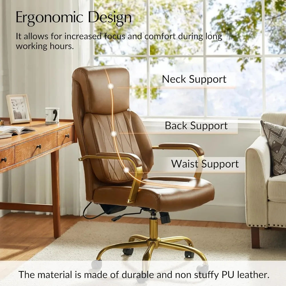 HULALA Home Executive Office Chair, Adjustable Airbag Lumbar Support, Modern Leather Ergonomic Office Chair with Padded Armrests