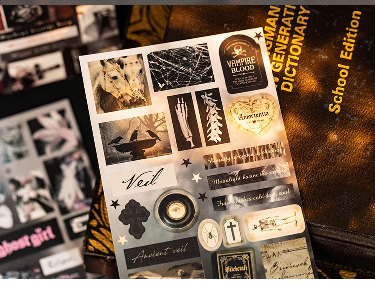 Dunkler Gothic-Stil Ausgestanzte Aufkleber-Buchreihe 20/40 Blätter Retro Cartoon Handgemachte Dekorative Scrapbooking-Tagebuch-Schreibwaren – Detail 9