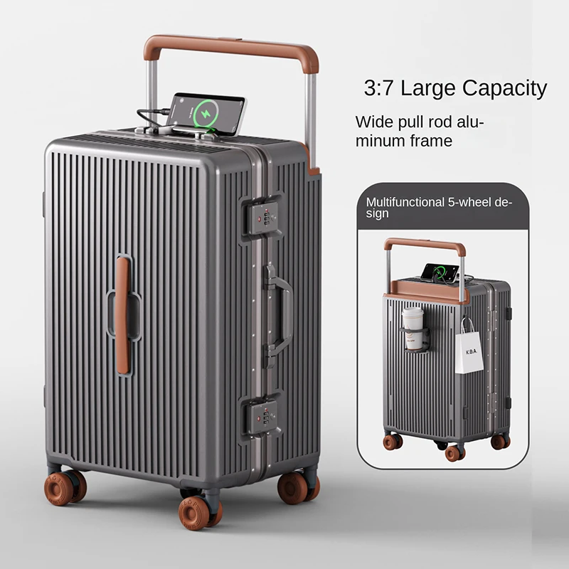 

New Aluminum Frame Luggage with Wide Tie Rod Durable PC Trolley Case 28 inch Student Travel Suitcase 20 inch Carry-on Suitcase