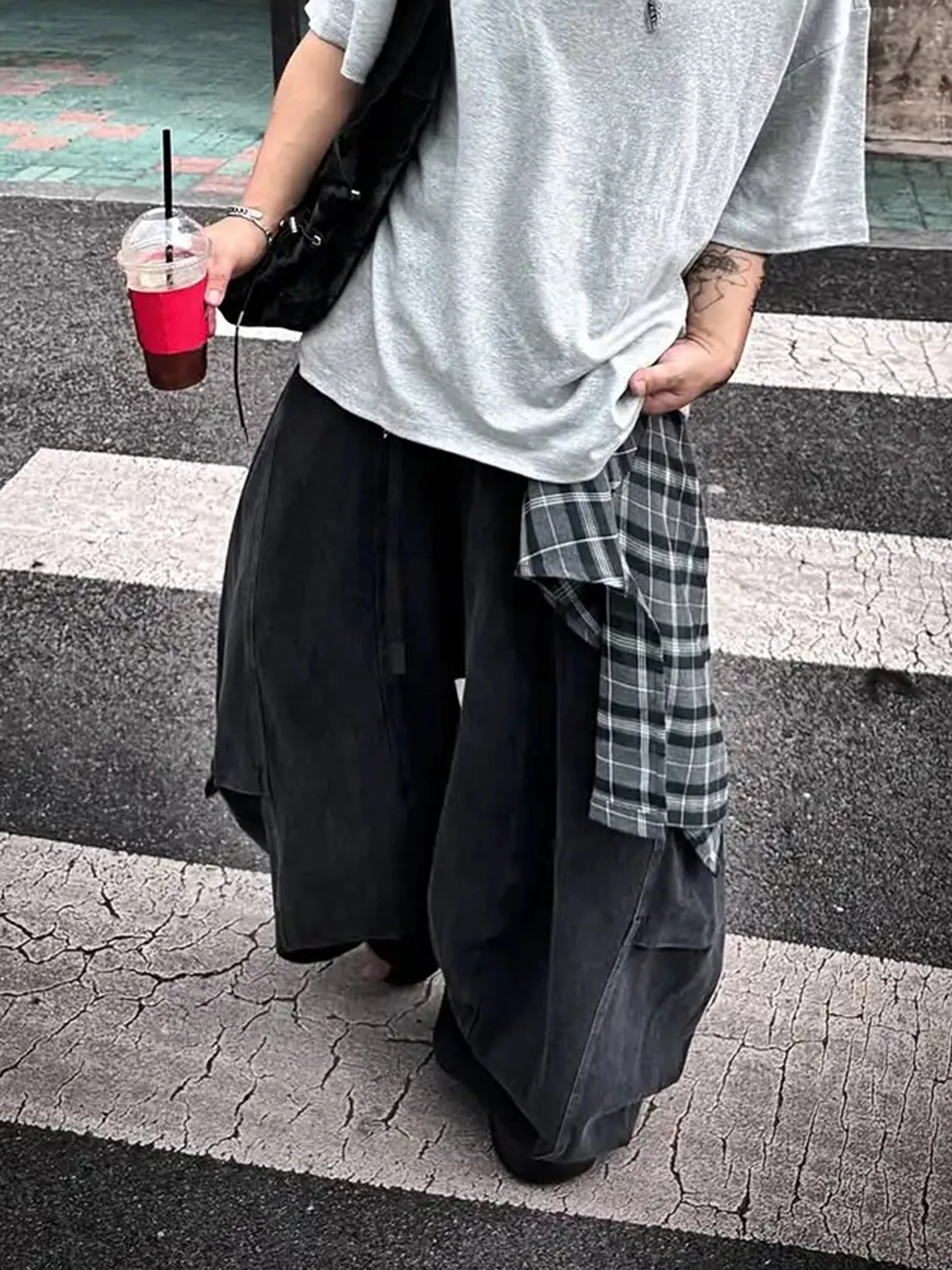 

Джинсовые брюки Waed ex Street Sle в клетку в стиле хип-хоп, съемные длинные брюки свободного покроя, молодежные прямые джинсы Faion