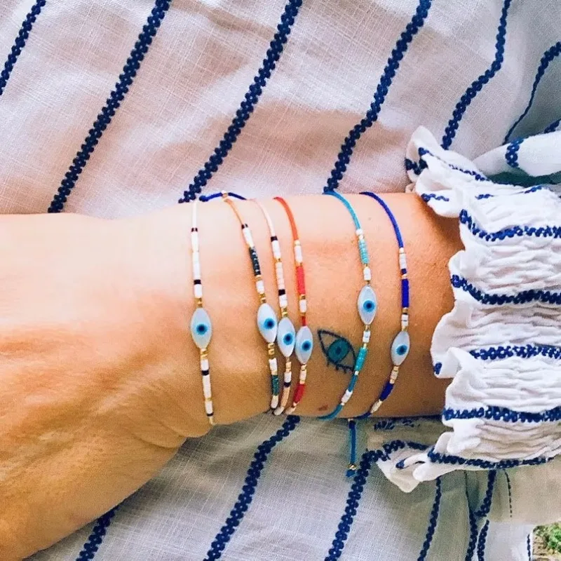 Rice bead bracelet Creativity Eye Bohemia Pattern Hand weaving Adjustable Female Fashion Simplicity Beaded bracelet