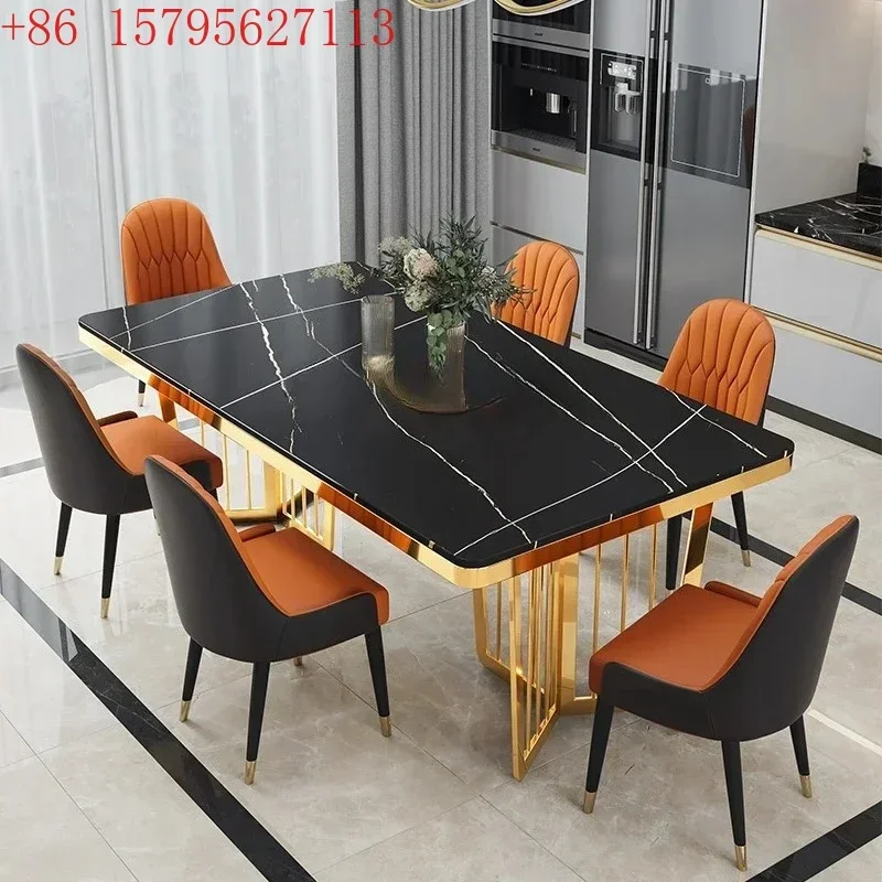 Light luxury dining table and chair combination marble small apartment modern simple rectangular Nordic home dining table9344