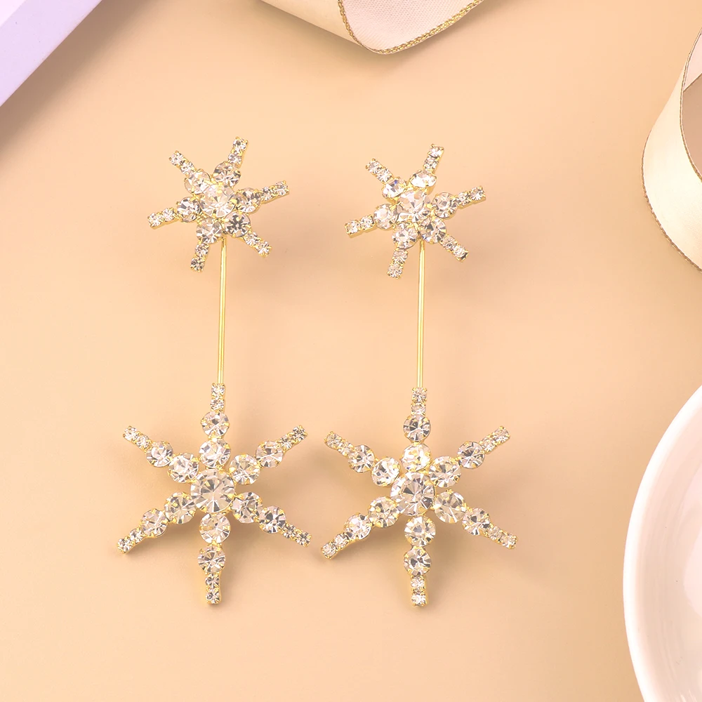 Stonefans Luxury Rhinestone Star Shaped Dangle Earrings For Women Clear Crystal Geometric Drop Earrings Weeding Jewelry Gift