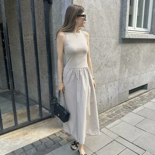 Imagen 2 del producto HXAO vestidos de punto 2025 mujer sin mangas vestido largo negro mujeres ceñido al cuerpo verano vestidos sólidos una pieza Midi vestidos casuales