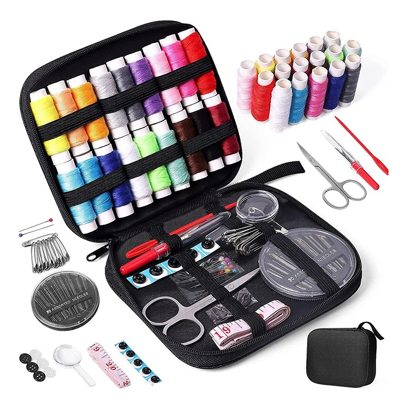 Kit completo de costura con hilos, agujas, tijeras, cinta métrica, botones, portátil, viaje, bricolaje, bordado, trabajo manual, juego de herramientas de costura