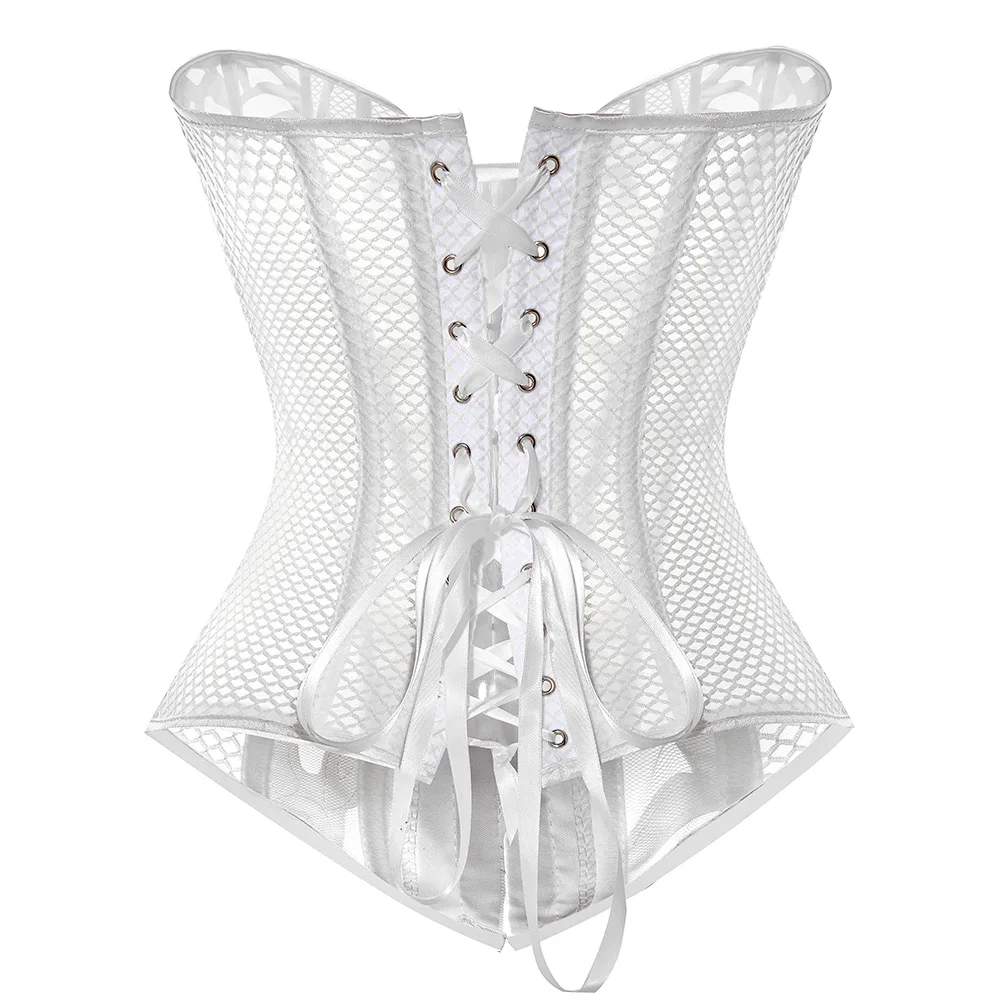 Black Women\'s Breathable Shapwear Costumes Sexy Transparent Mesh Corselet Hollow Out Corset Bustier Top