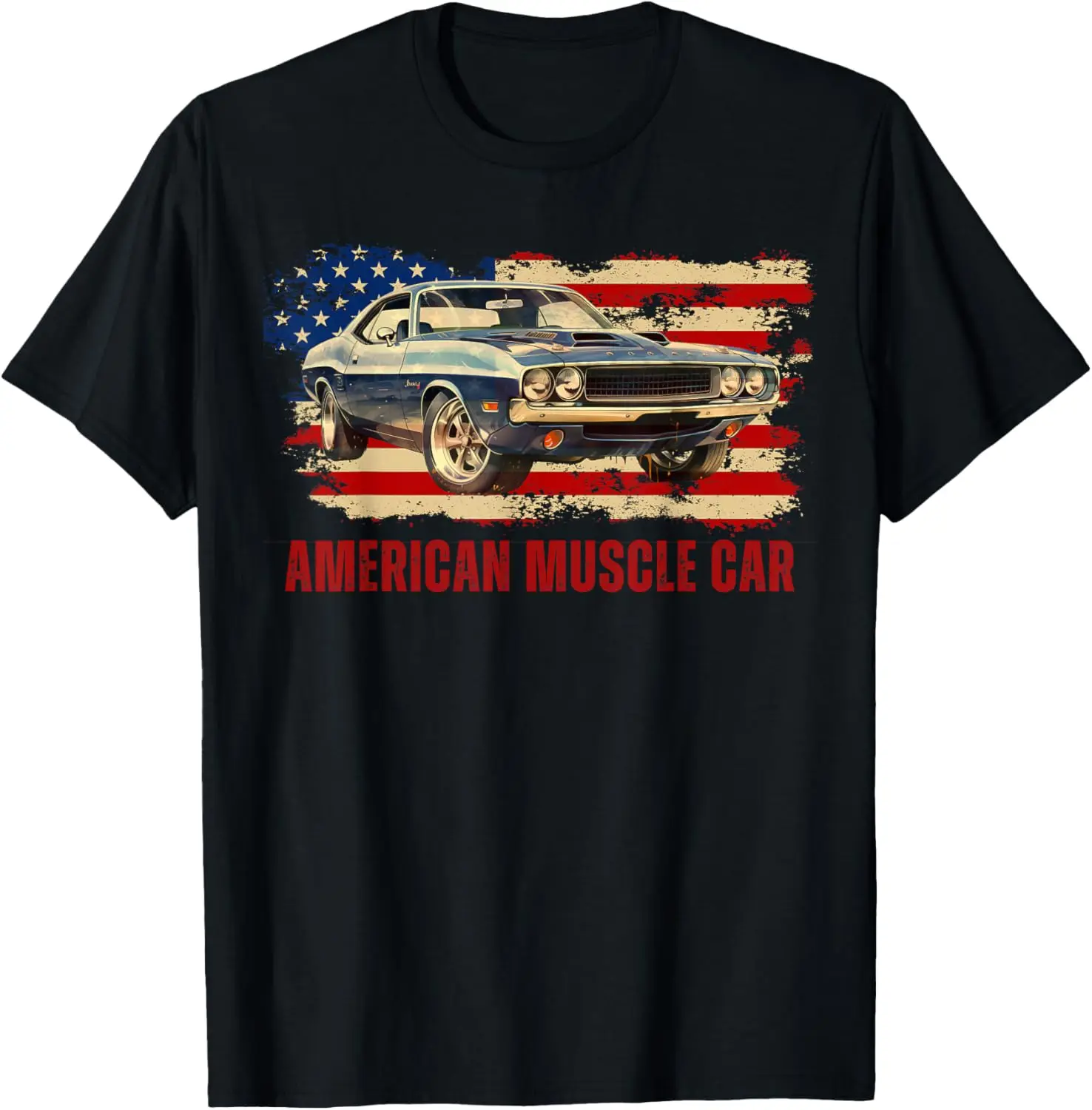 American Muscle Car Retro USA Flag Patriotic Car Vintage T-Shirt