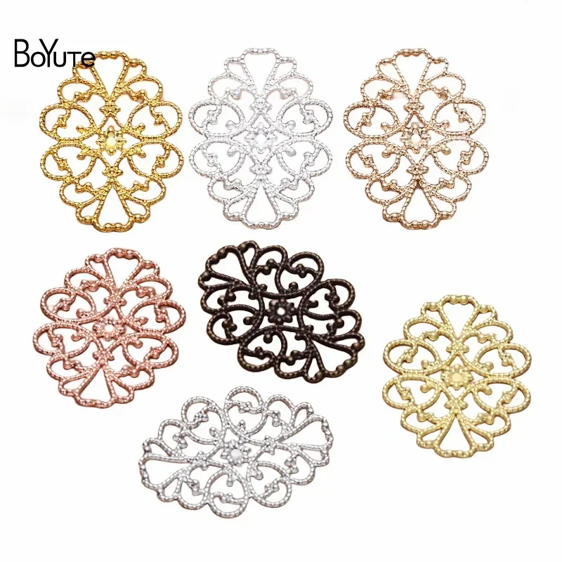 BoYuTe Wholesale (50 Pieces/Lot) Metal Brass Stamping 28*35MM Filigree Flower Findings Diy Handmade Jewelry Accessories