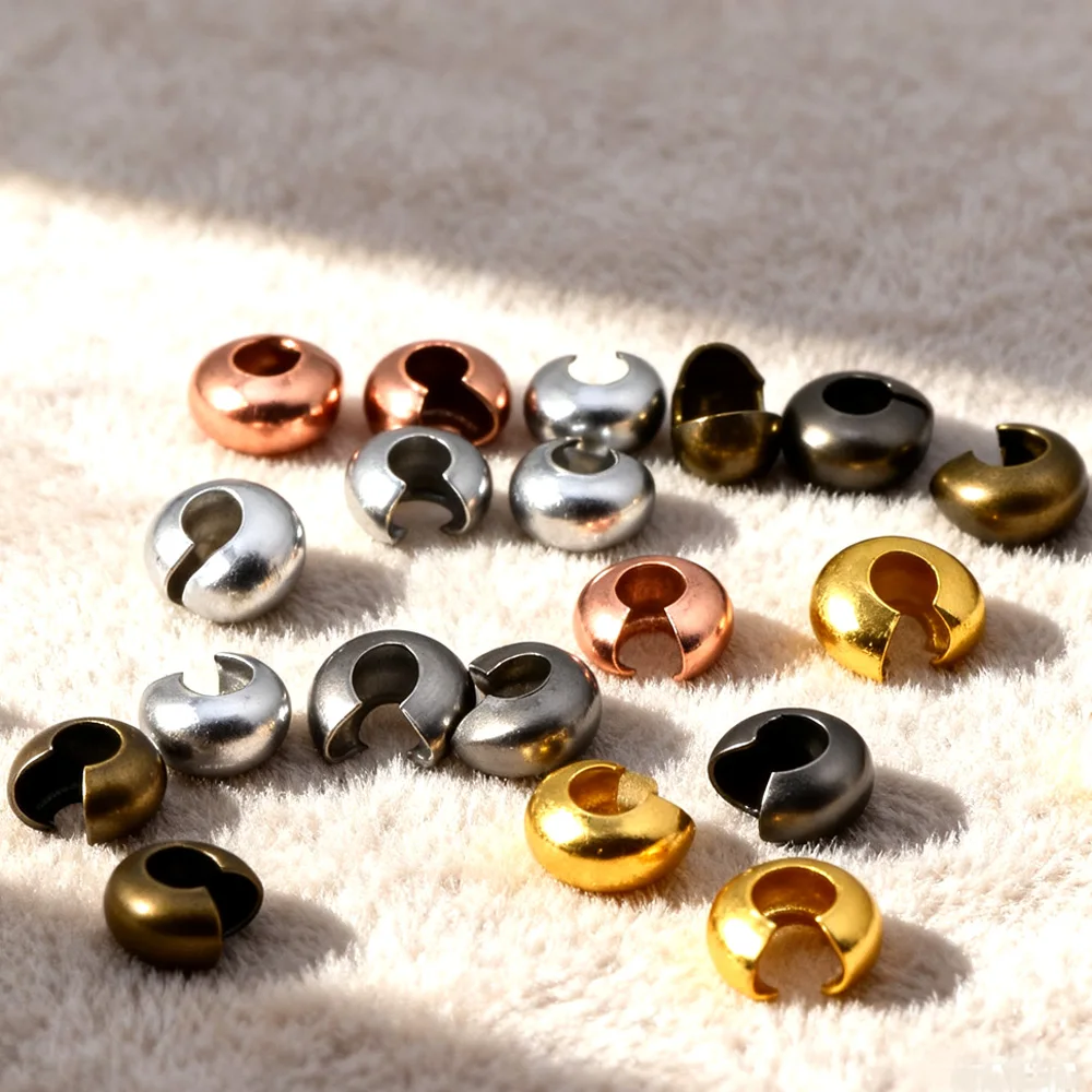 4/5/6/7 мм 120 шт. медные полукруглые бусины C с открытыми обжимными бусинами, наконечники с узлом, крышка, браслет «сделай сам», ожерелье, аксессуары для изготовления ювелирных изделий