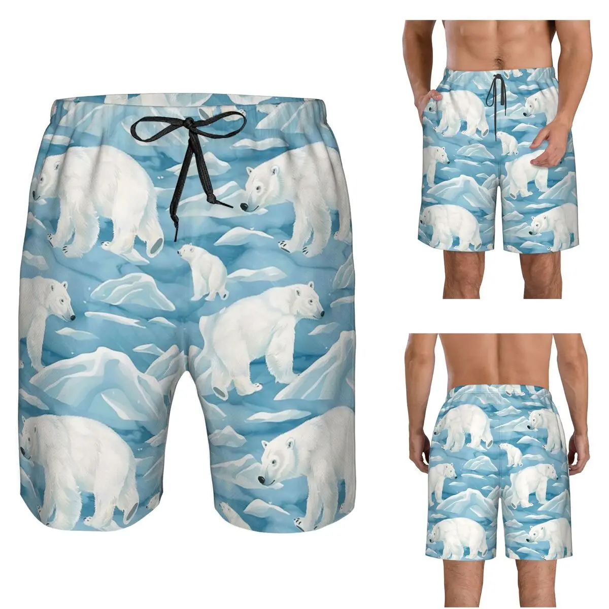 Polar Bear Mother And Cub Trunks Beach Board Shorts Casual Quick Dry Swim Summer Men Pants