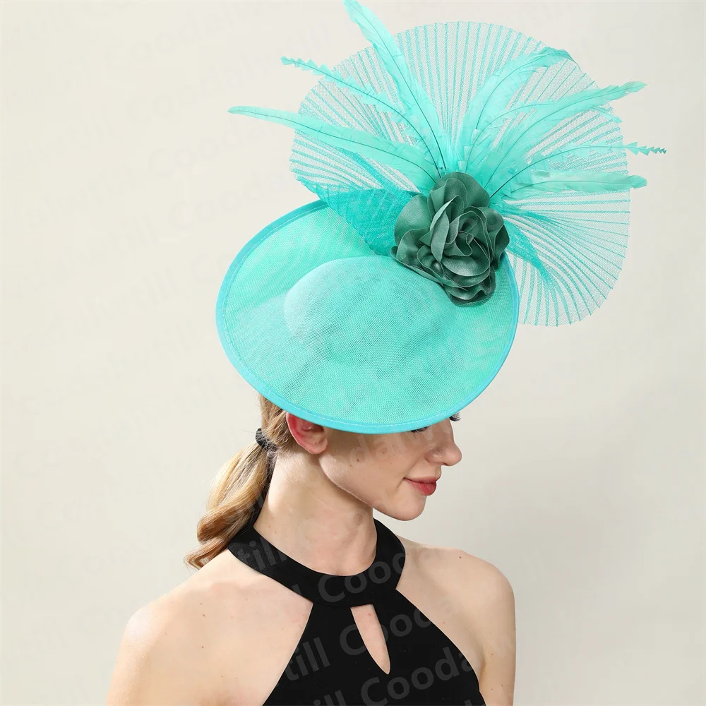 

Women Wedding Mesh Fascinator Hats With Fashion Flower Headpiece Ladies Party Tea Chapeau Cap Feather Veils Derby Pillbox Caps