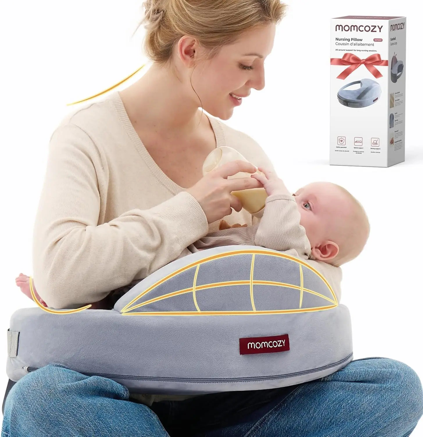 

Подушка для кормления из жесткой пены с эффектом памяти, эргономичная, с регулируемым и съемным чехлом для комфортного и безопасного грудного вскармливания