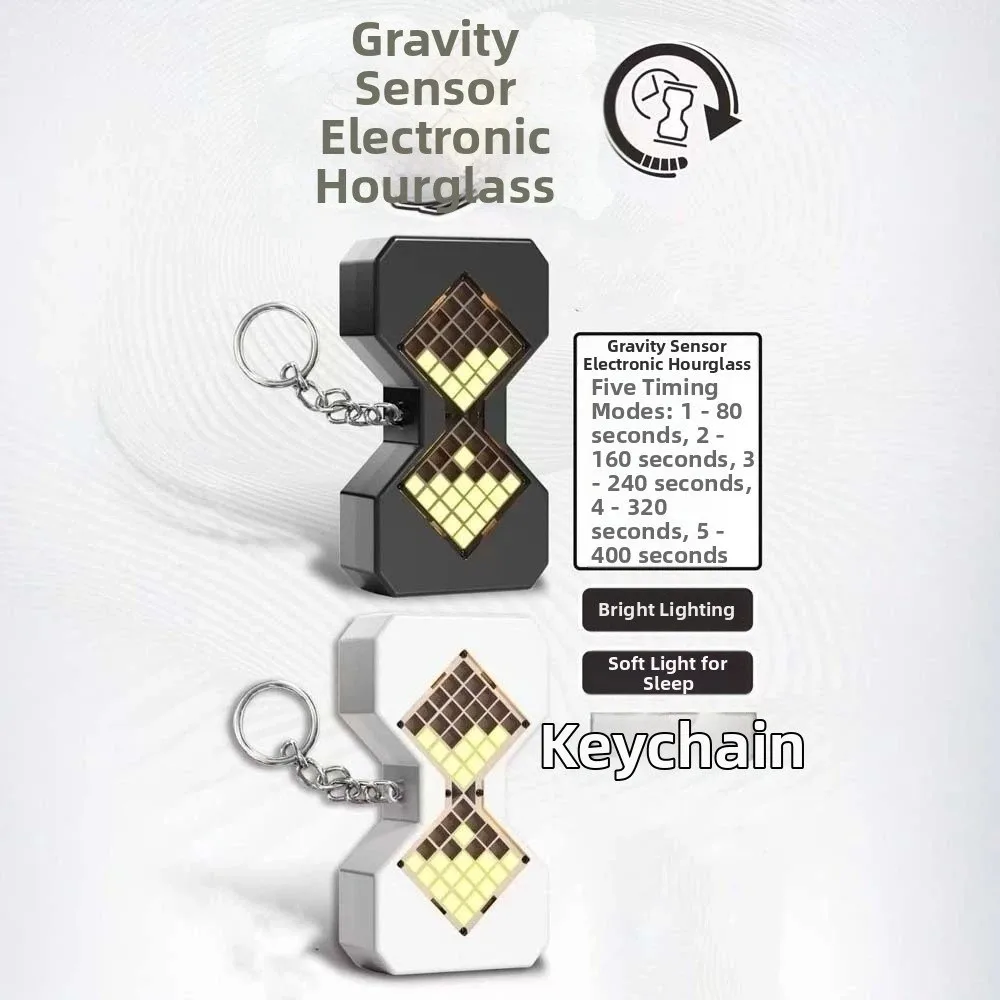 Cyberpunk Style LED Electronic Hourglass Pendant Creative Gravity-Sensing Technology Sense Digital Sand Timer Key Chain