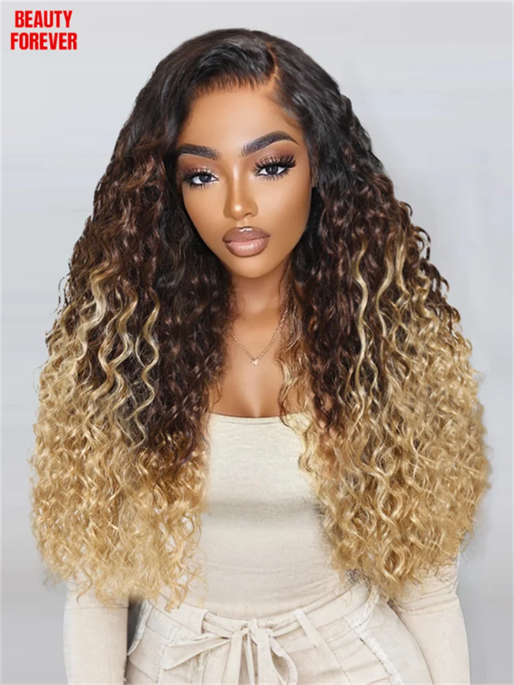 

Beauty Forever Blonde Highlights Бесклеевой парик из человеческих волос Готов к ношению 13x4 7x5 Волна воды Бесклеевой фронтальный парик из человеческих волос