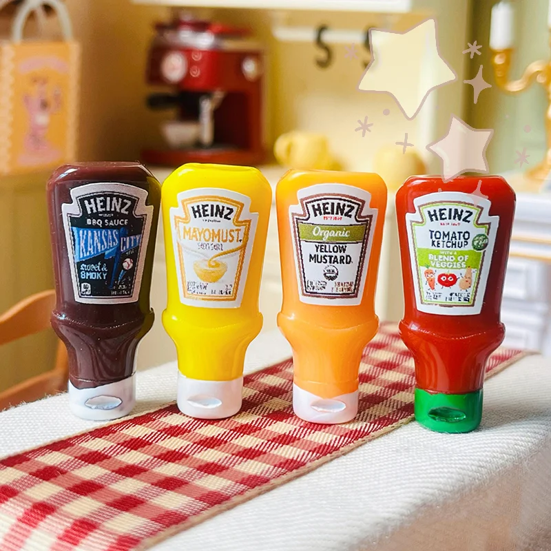 

4 Pieces Dollhouse Miniature Strawberry Sauce Jam Jar Bottle Kitchen Food Accessories For Dolls House Decorations Kids Toys