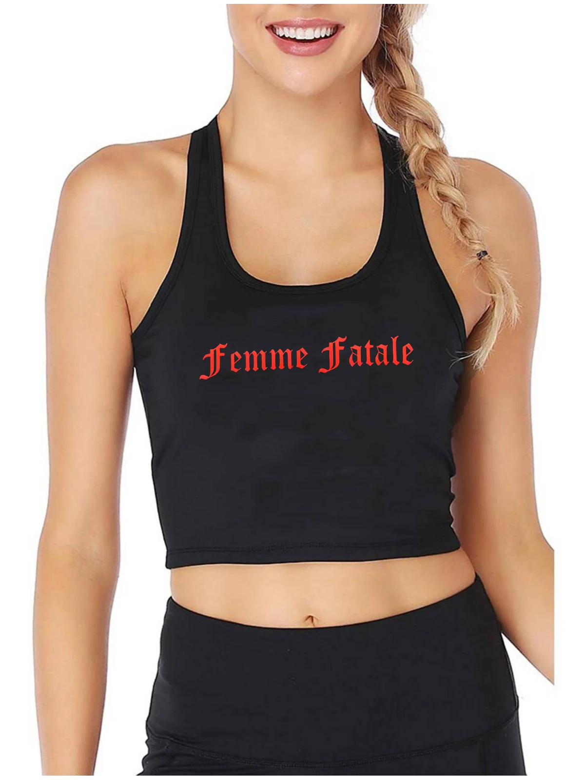 Femme Fatale Design Sexy Slim Fit Crop Top Hotwife Humorous Flirtation Tank Tops Swinger Naughty Sports Training Camisole