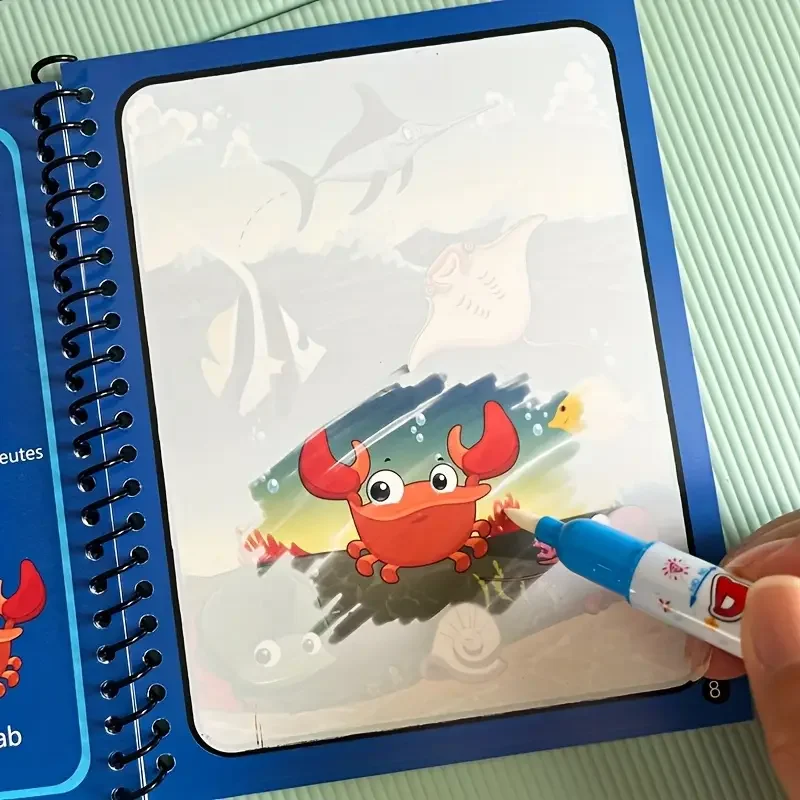 كتاب ألوان مائية SeaWorld مع قلم ألوان عشوائي - كتاب رسم سحري للأطفال