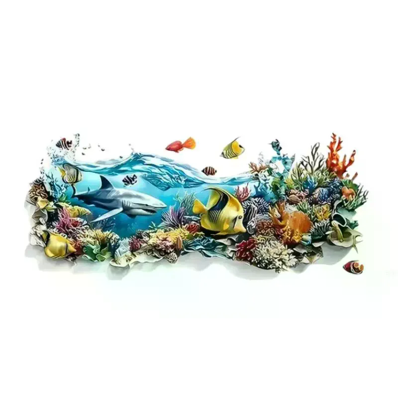 Ocean Fish Sink Area Background Wall Sticker Bathroom Wall Decoration Self-Adhesive Removable Waterproof Creative Sticker