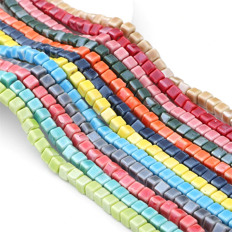 10/20pcs Cube Ceramic Beads 6mm Square Chinese Porcelain Loose Spacer Beads for DIY Jewelry Bracelets Earring Making Handmade