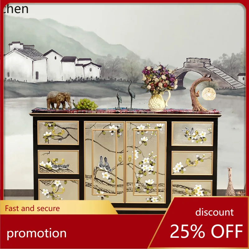 

HXL Living Room Decorative Entrance Cabinet Hallway Solid Wood Storage Wall-Mounted Shoe Cabinet with Painted Design