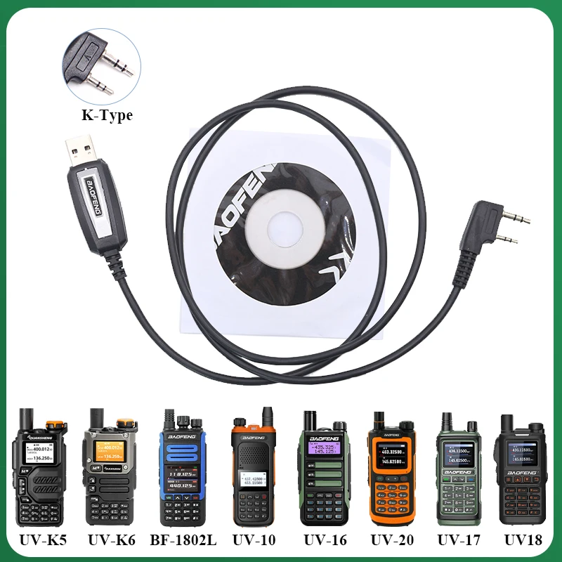 Kabel USB do programowania Quansheng UV-K5 UV-K6 Baofeng UV-13 UV-S9 Plus UV-17 UV-82 UV-16 UV-21 z CD UV-5R Akcesoria radiowe