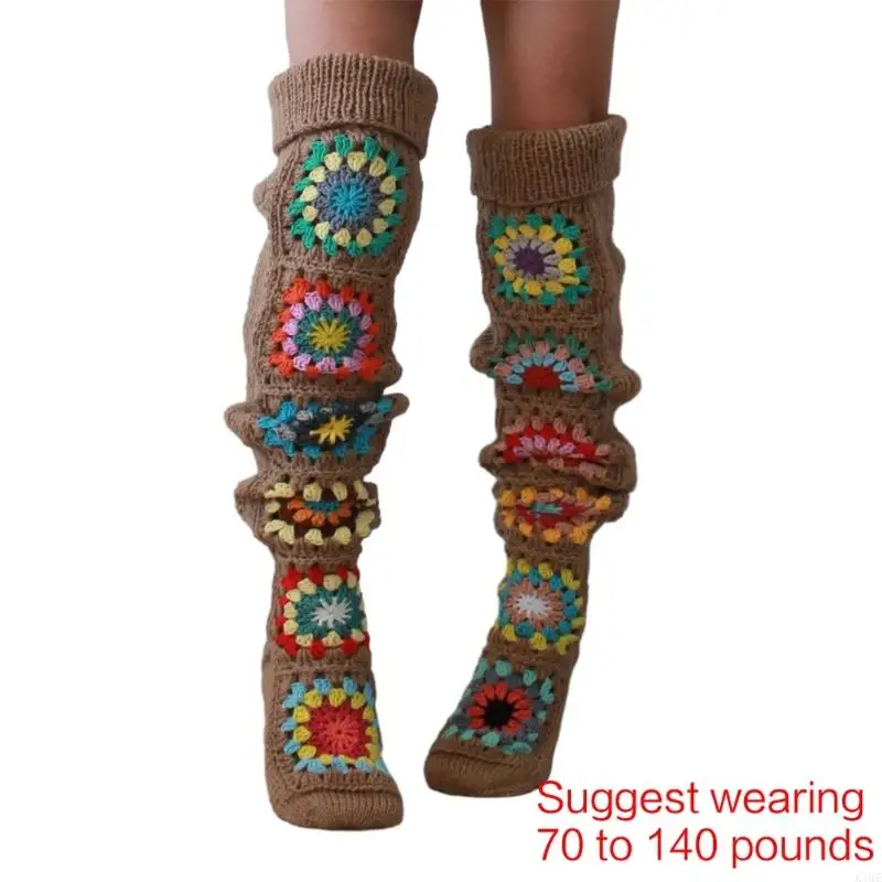 K1ME Women's Crochet Thigh High Boot Socks Vintage Long Leg Warmers Winter Over Knee High Stockings