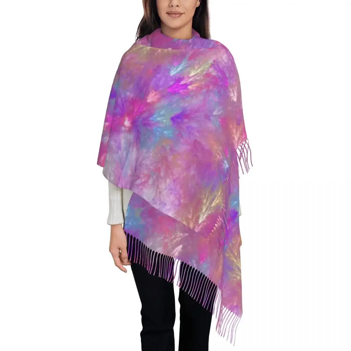 Mystic Splash Scarf Lady Colorful Abstract Print Scarves Wraps with Tassel Winter Casual Shawl Wraps Outdoor Graphic Bufanda