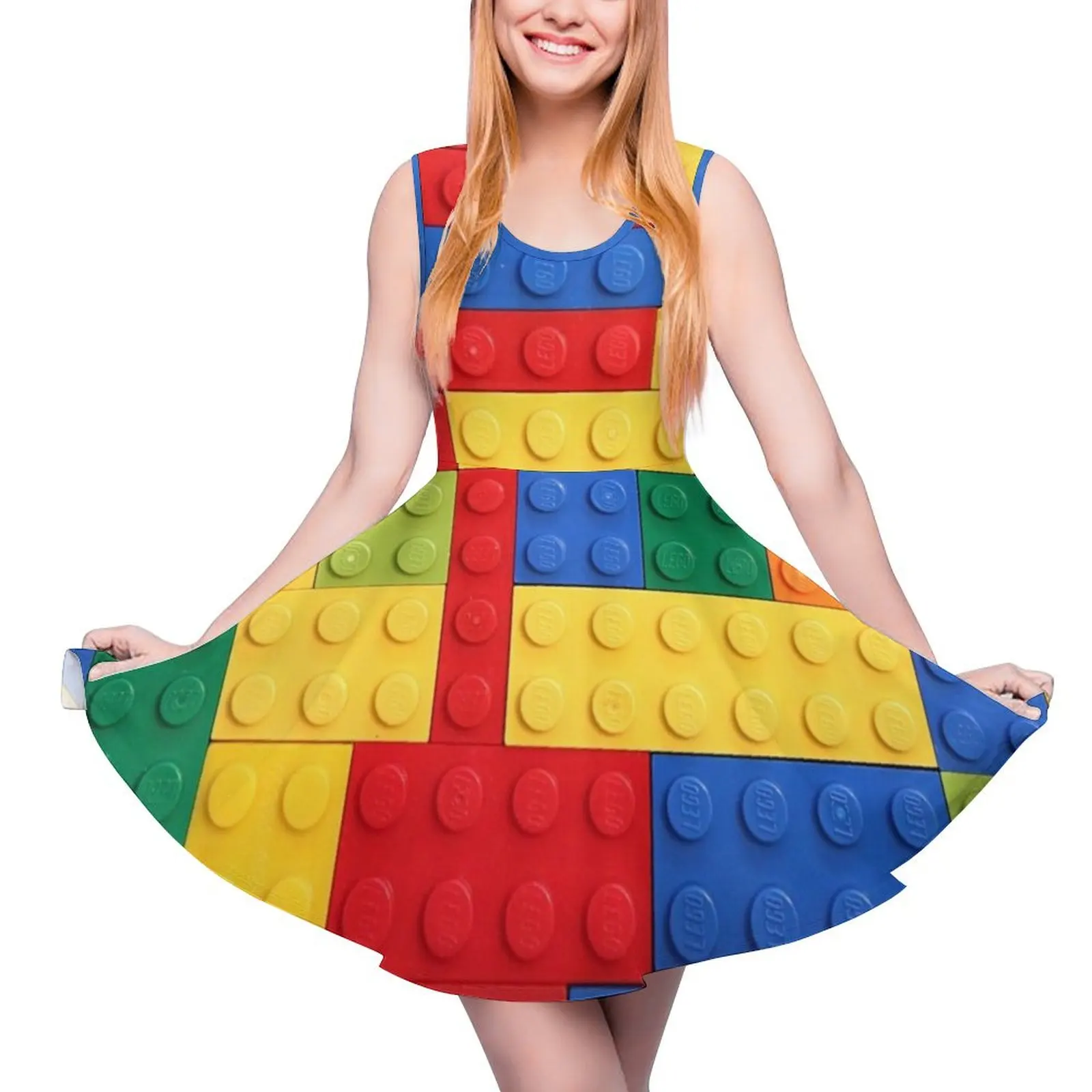 

Colorful Bricks Design Sleeveless Dress elegant party dresses for women 2024 summer women"s suit