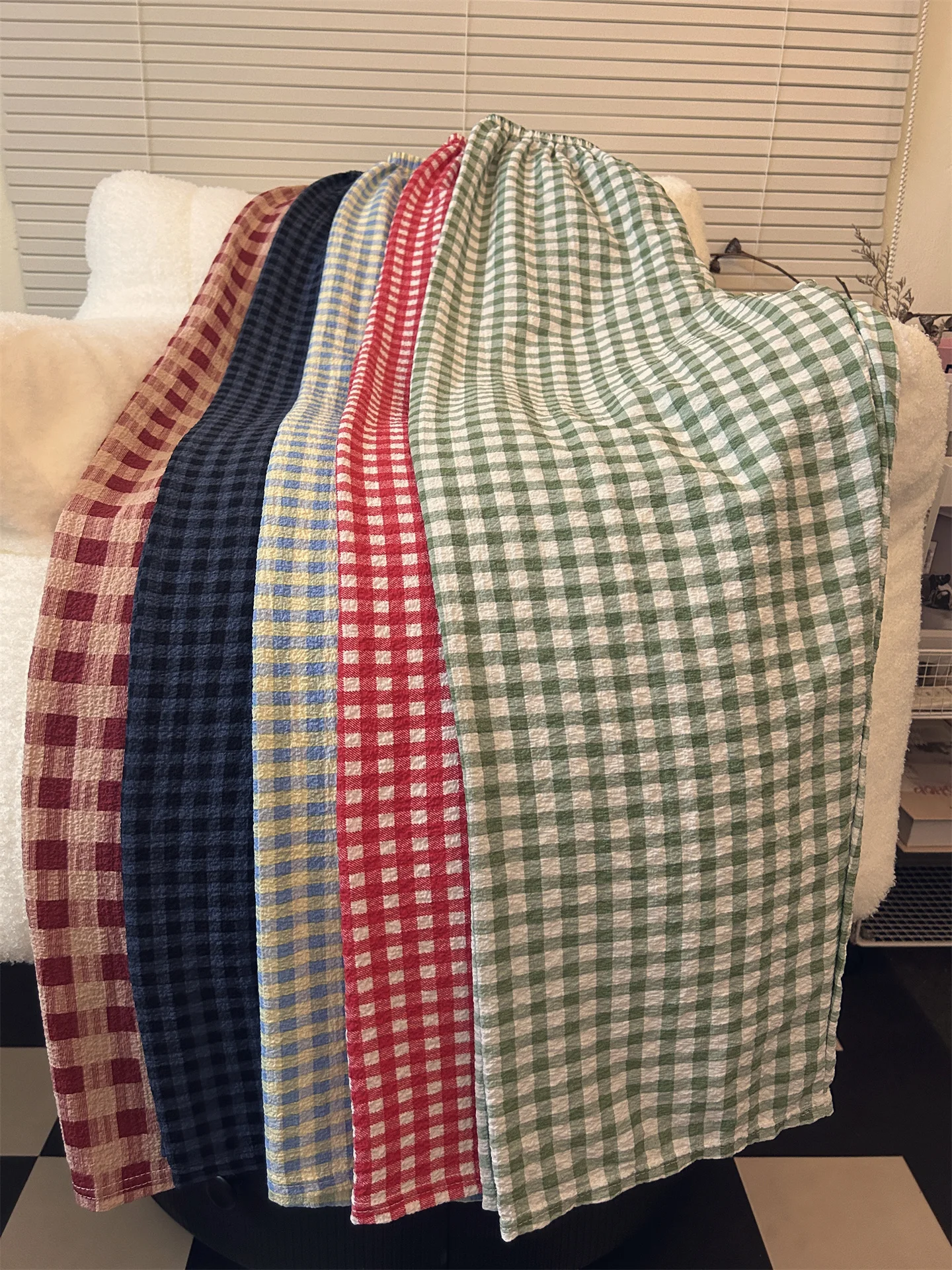 

Женские летние свободные повседневные брюки в клетку больших размеров, прямые длинные брюки для дома и отдыха, тонкая модель, 70 см