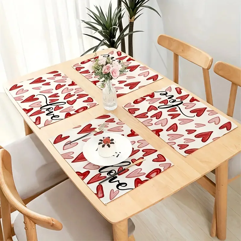 4pc Valentine S Day Table Decor Heat Resistant Placemats Coffee Table Decoration table mat