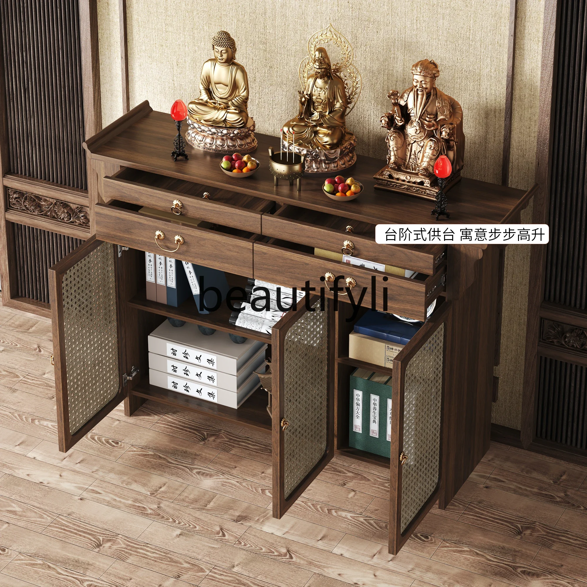 1*Solid wood Buddhist niche cabinet offering table incense case cabinet new Chinese vertical cabinet Bodhisattva offering table