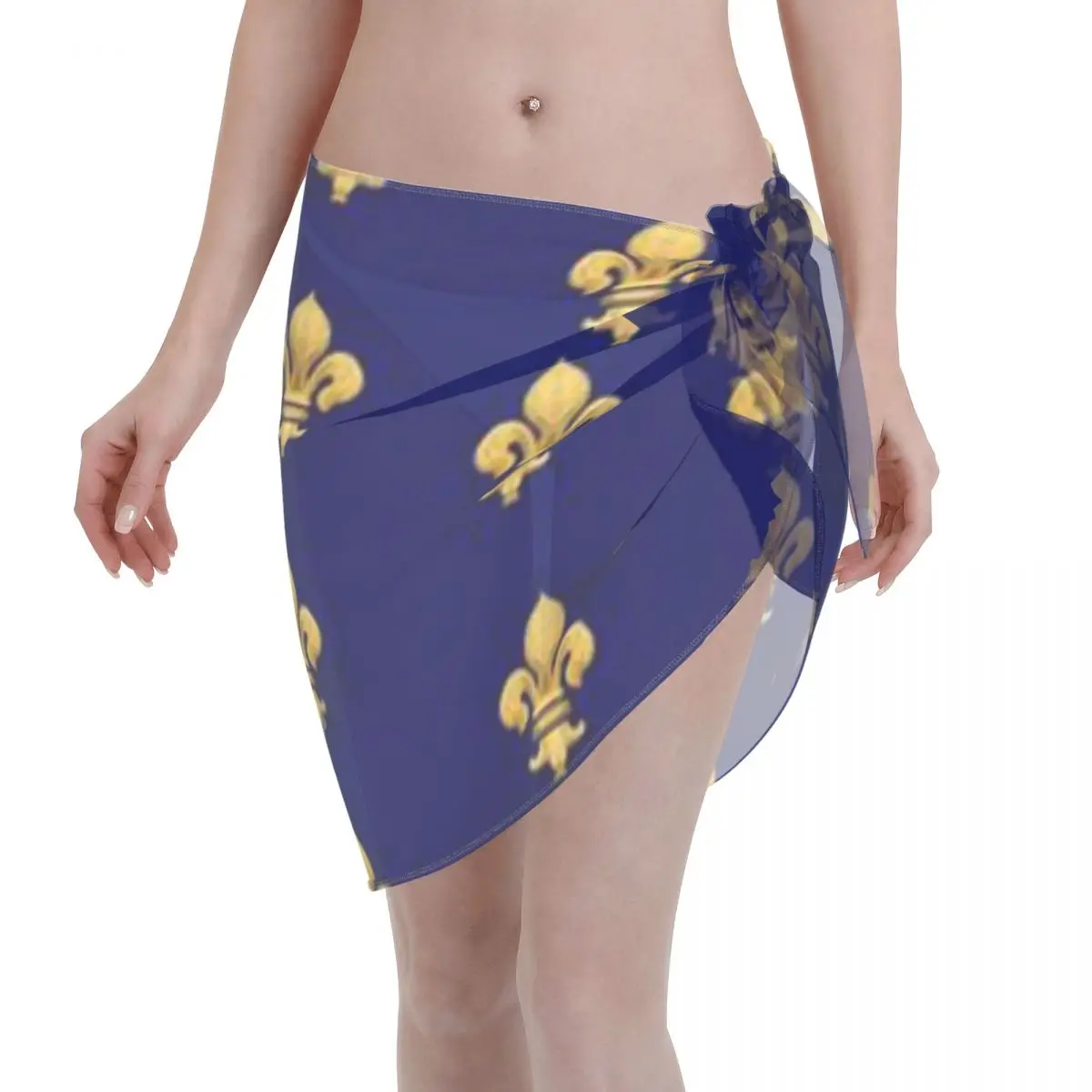 Promotion Royal Fleur De Lys Blue Women's Beach Wrap SkirtSun Tanning Pool Skirt Wrap