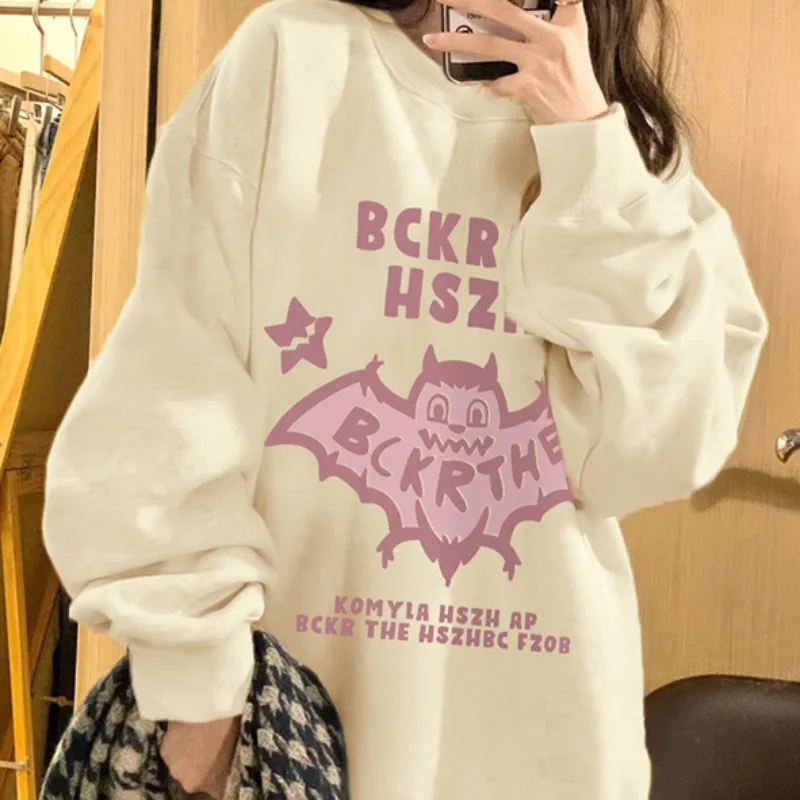 Oversize hoodies dames sweatshirts met lange mouwen O-hals cartoon print losse chique vintage all-match streetwear vrouwelijke studenten tops