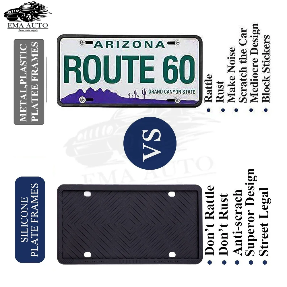 Silicone License Plate Frame, GM American Cars Black License Plate Frame Bracket Anti-Rust, Anti-Sound, Weatherproof Auto Parts