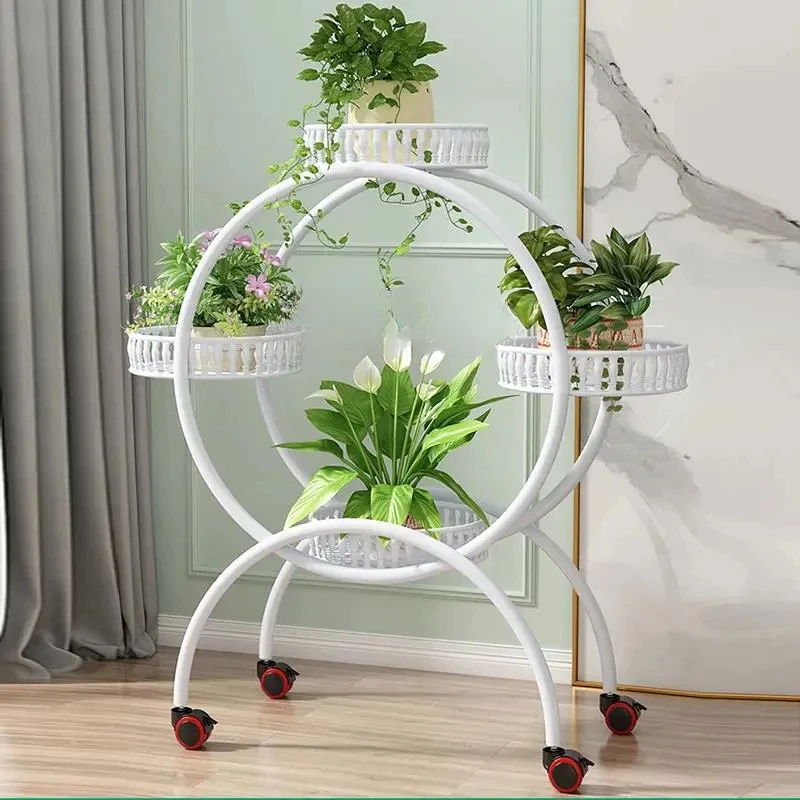 Plant Stand Flower Shelf Planter Rack Storage Indoor Garden Balcony Floor-standing Rack Flower Shop Rack With Pulley