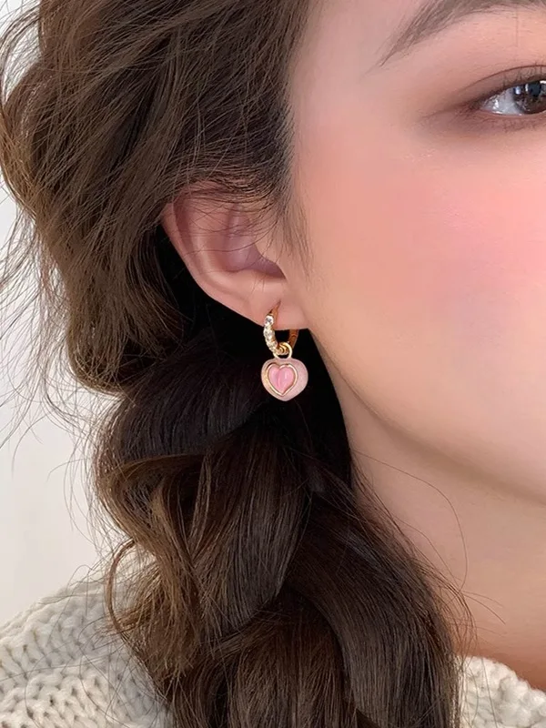 pink-heart-peach-blossom-earrings-women's-summer-sweet-luxury-925-anti-allergy-earrings-aino-angel-korean-style-fashion-jewelry