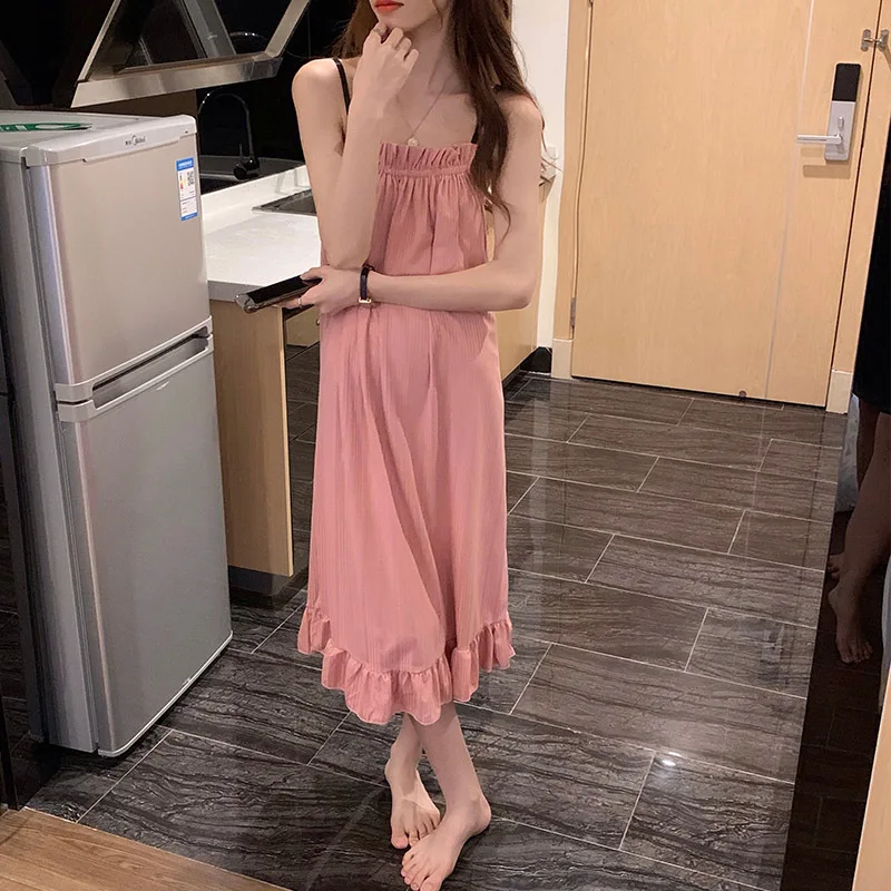 Summer New Korean Sling Ladies Nightgown Princess Style Pure Desire Can Be Worn Outside Sweet Comfortable Pajamas Homewear