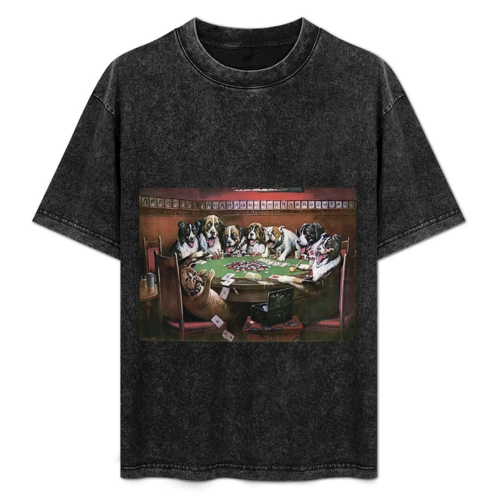 dogs-playing-poker-ポーカー-シンパシー-tシャツ-エッセンシャル-ソリッドカラー-tシャツ